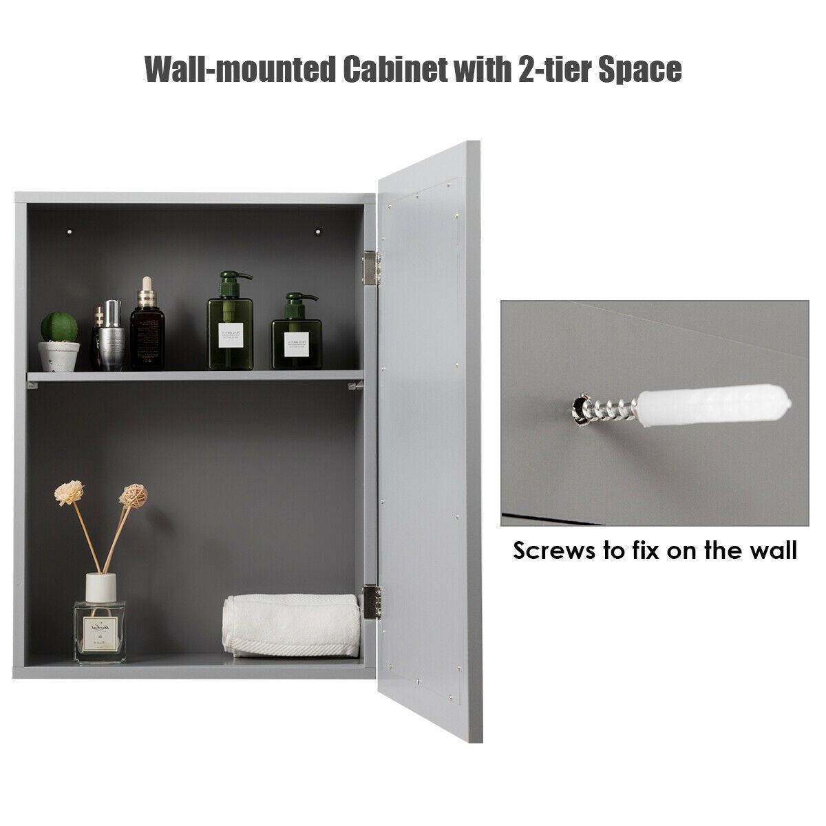 Adjustable Wall Mounted Storage Cupboard with Mirror for Bathroom